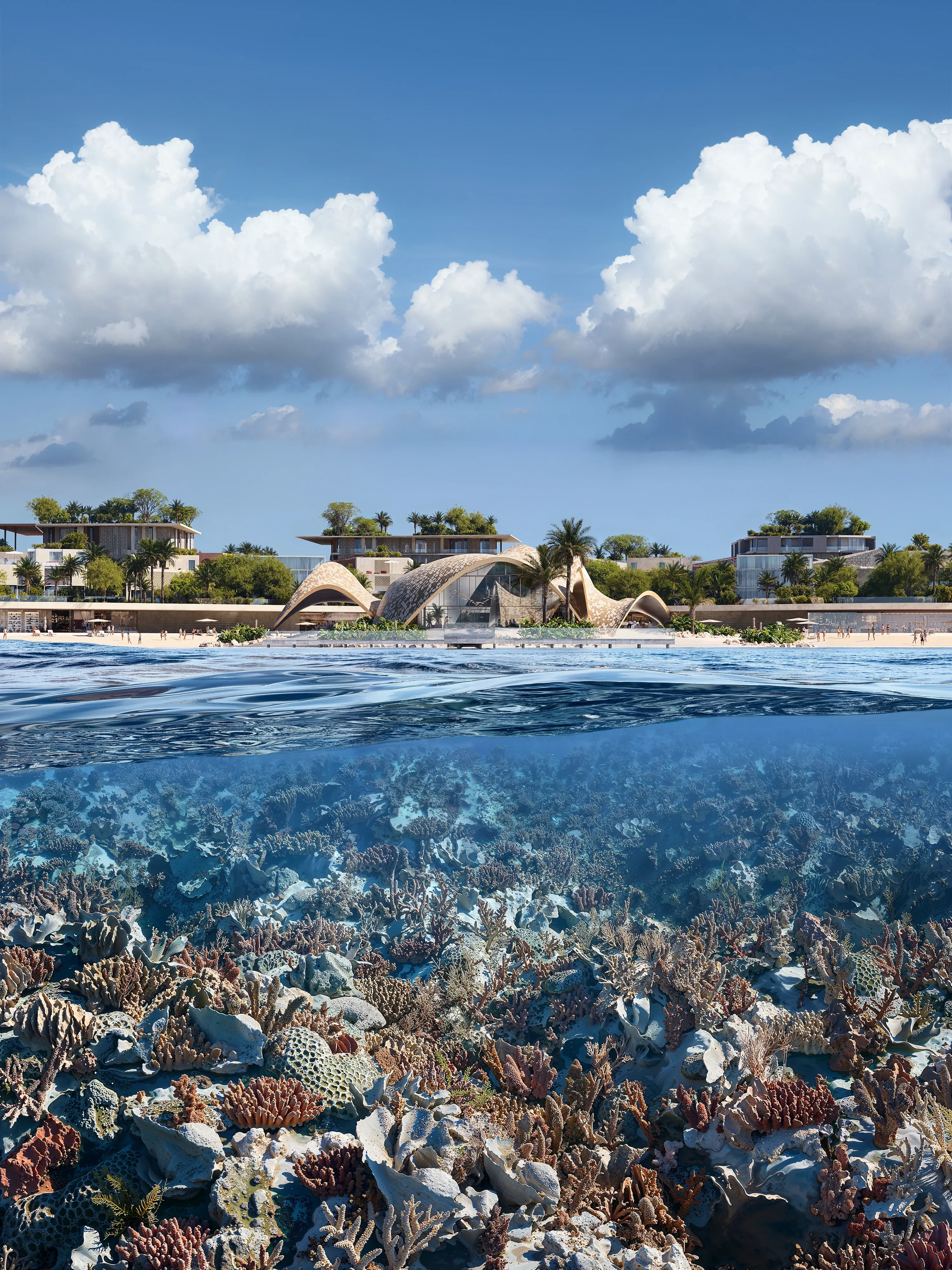 The Mira Coral Bay beach club above the coral reef of the Al Mairid shore
