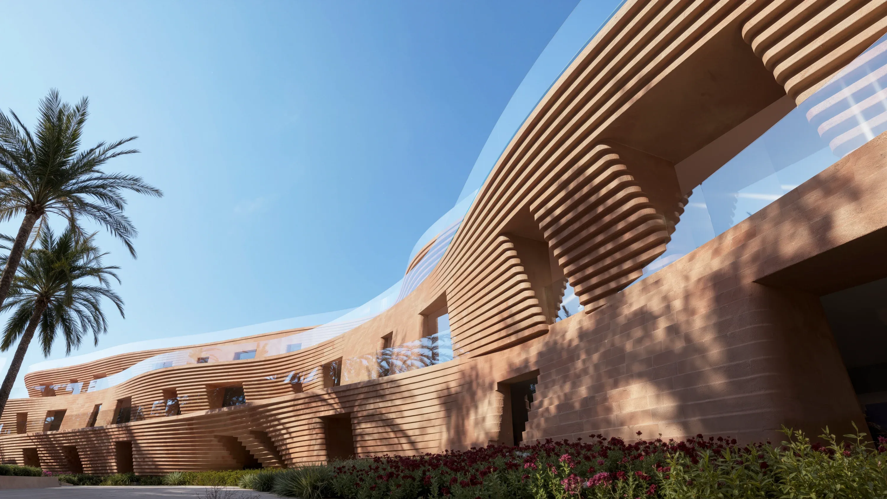 Curved facades at Mira Coral Bay drawn from coral forms