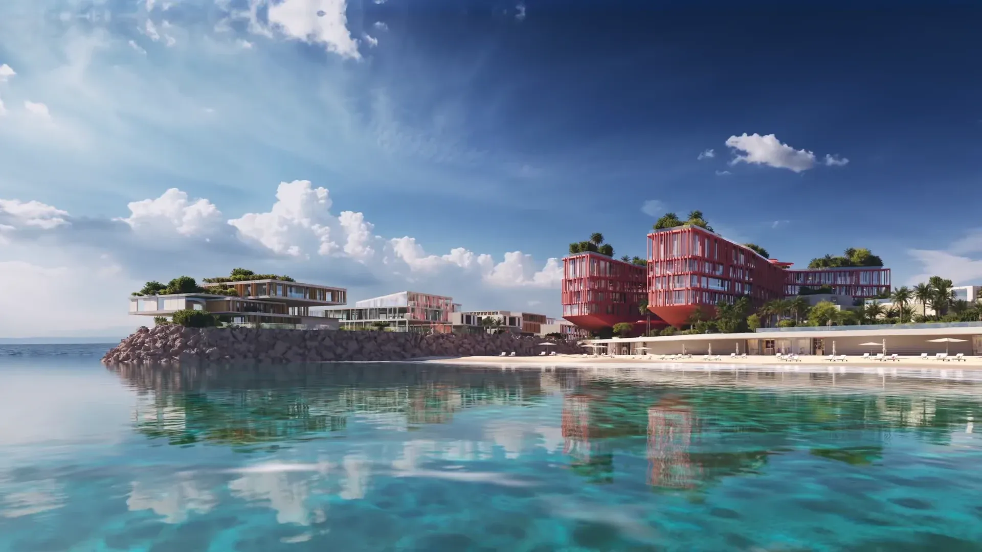 The resort hotel of Mira Coral Bay across the water